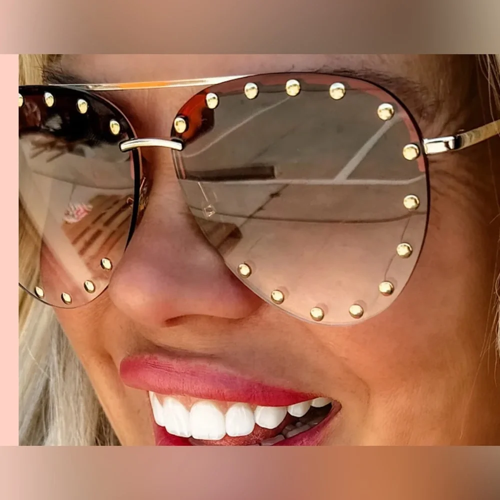 Gold Studded Aviator Sunglasses